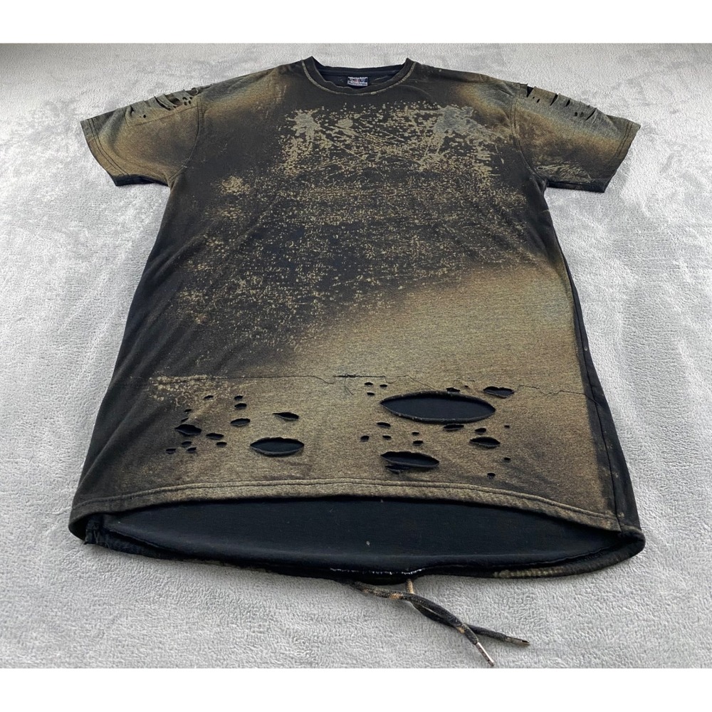 Bleecker & Mercer Mens 3XL Distressed Bleach Wash Longline T-Shirt Black Gold